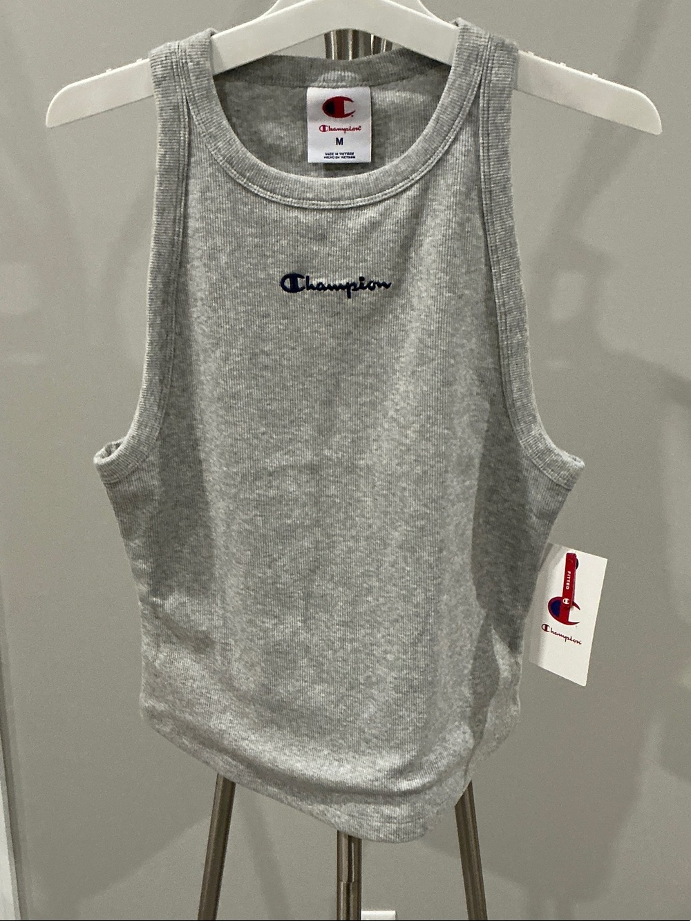 Champion Gray Ribbed Logo Tank Top